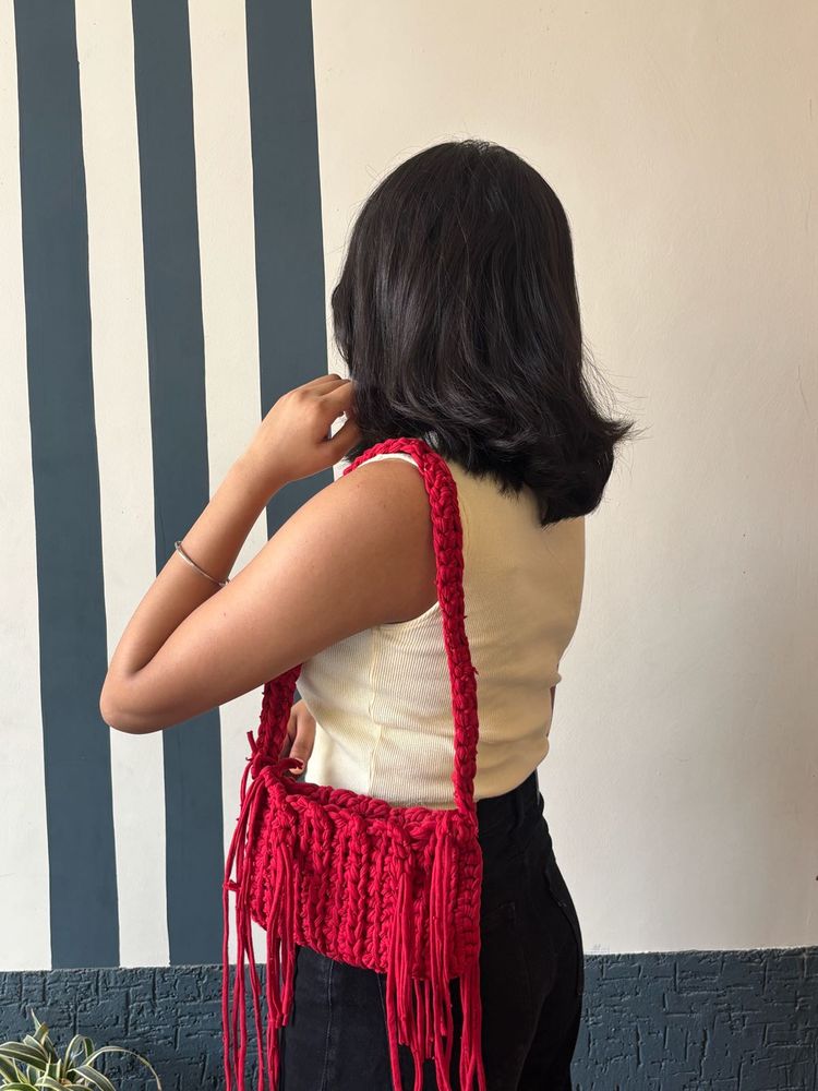Chic Red Fringed Crossbody Bag