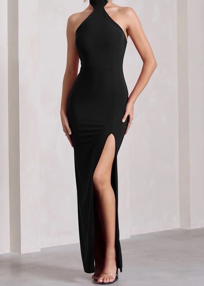 Elegant Black Halter Maxi Dress