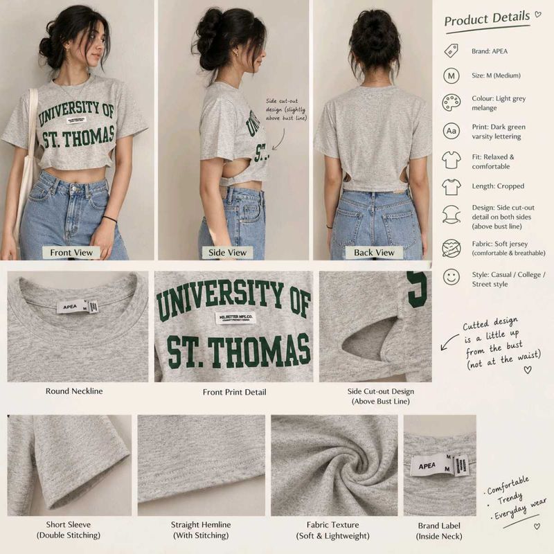 Grey University of St. Thomas Cropped T-Shirt