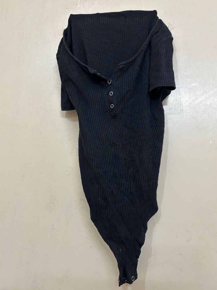 Black Ribbed Bodysuit