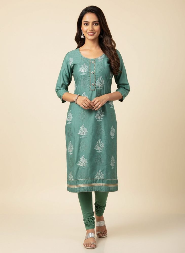 Green Embroidered Kurta