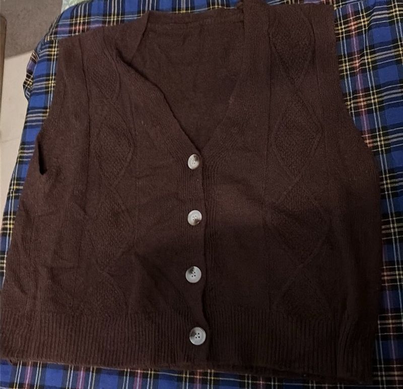 V-Neck Button-Up Knit Vest