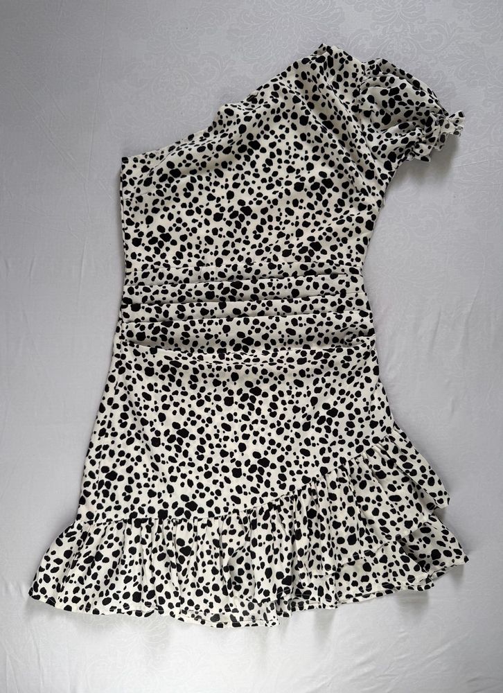 Dalmatian Print One Shoulder Dress