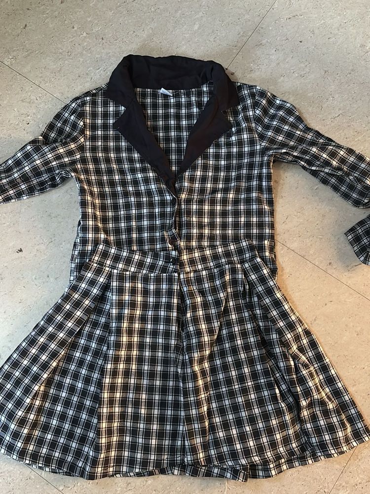 Plaid Mini Dress with Black Collar