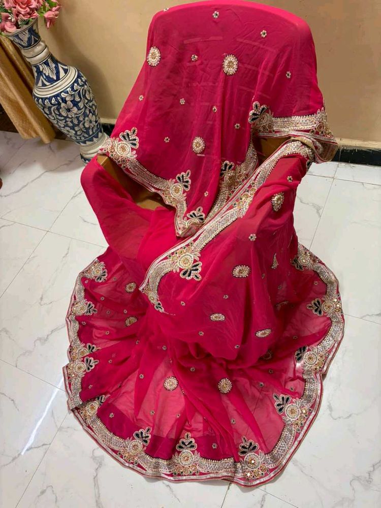 Vibrant Pink Embroidered Saree