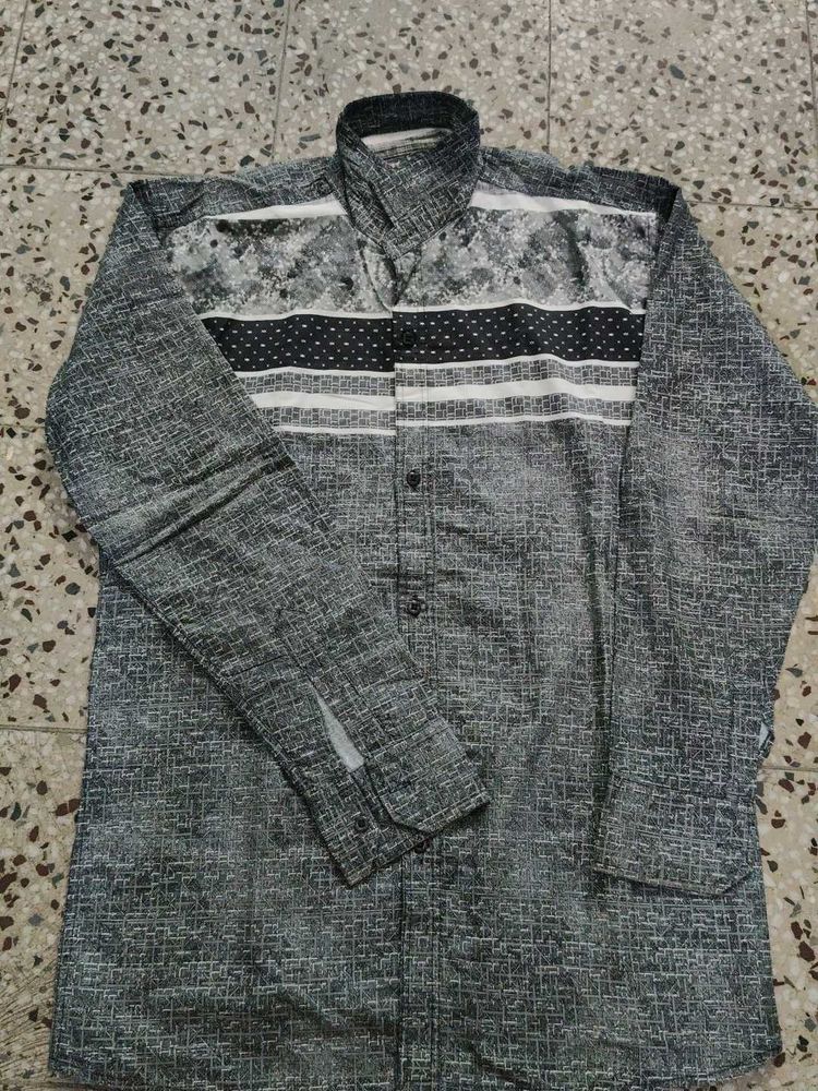 Men’s Printed Casual Shirt – Charcoal Grey – Full