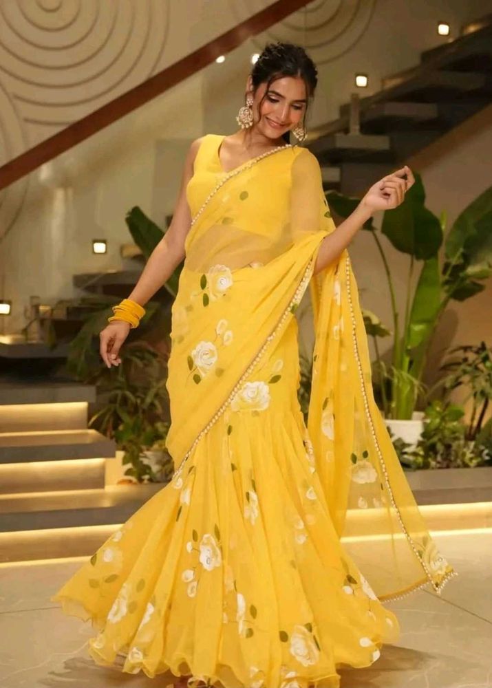 Beautiful Yellow Floral Saree
