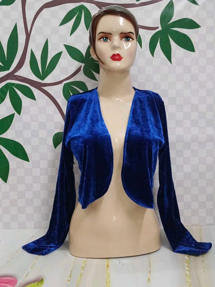(425)Blue Velvet Cropped Jacket
