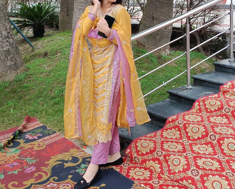 heavy Yellow &amp; Pink Kurta Set