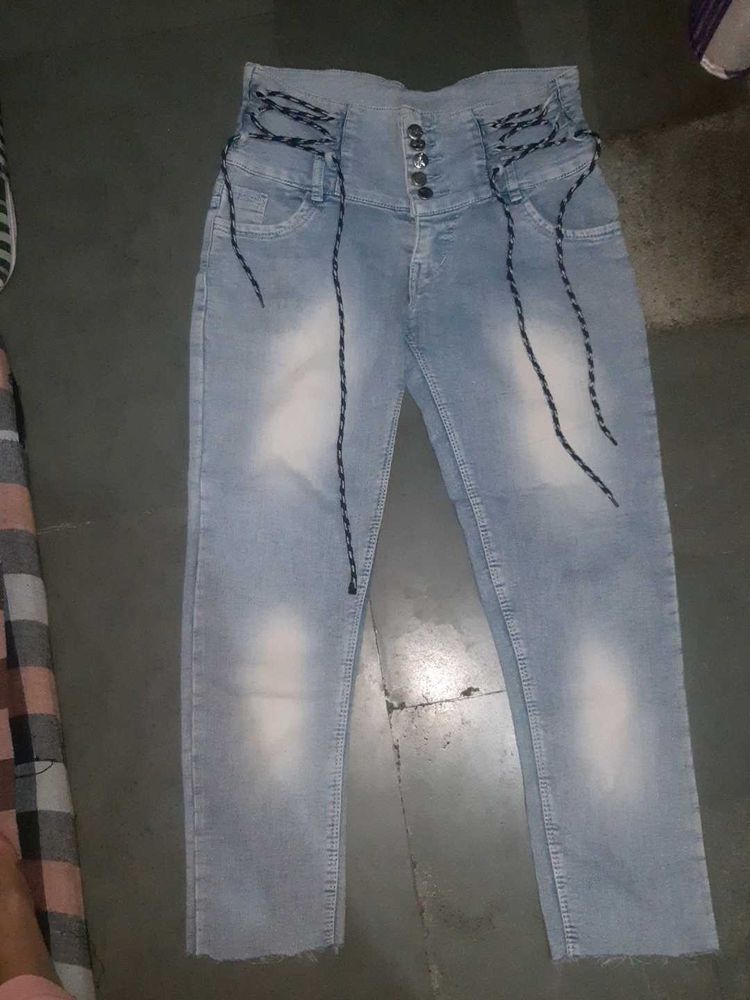 High Waisted Lace-Up Jeans