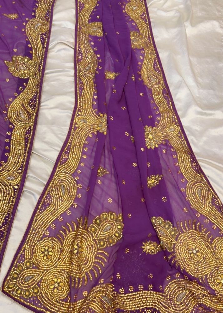 Exquisite Embroidered Purple Saree