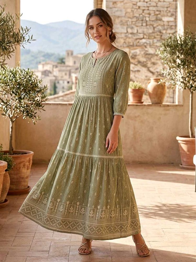 Elegant Green Floral Maxi Dress