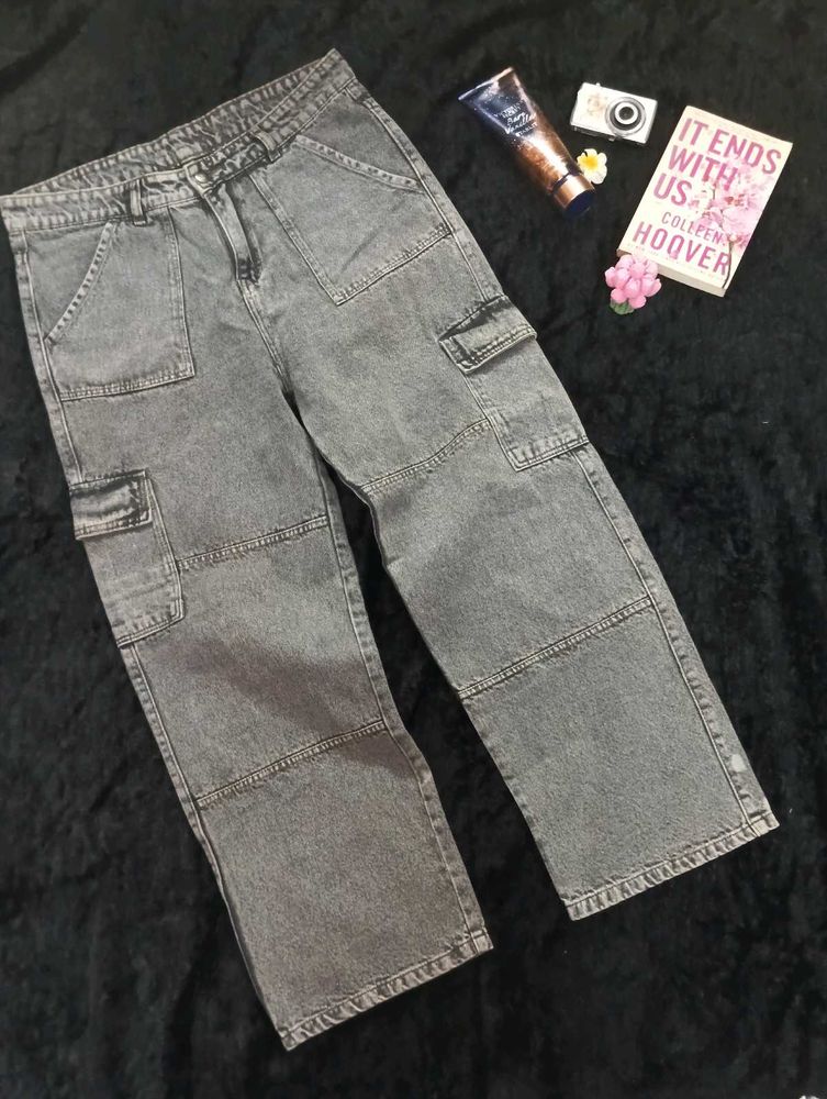Grey Baggy Cargo Jeans
