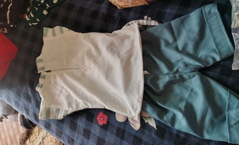 Elegant White &amp; Teal Kurta Set