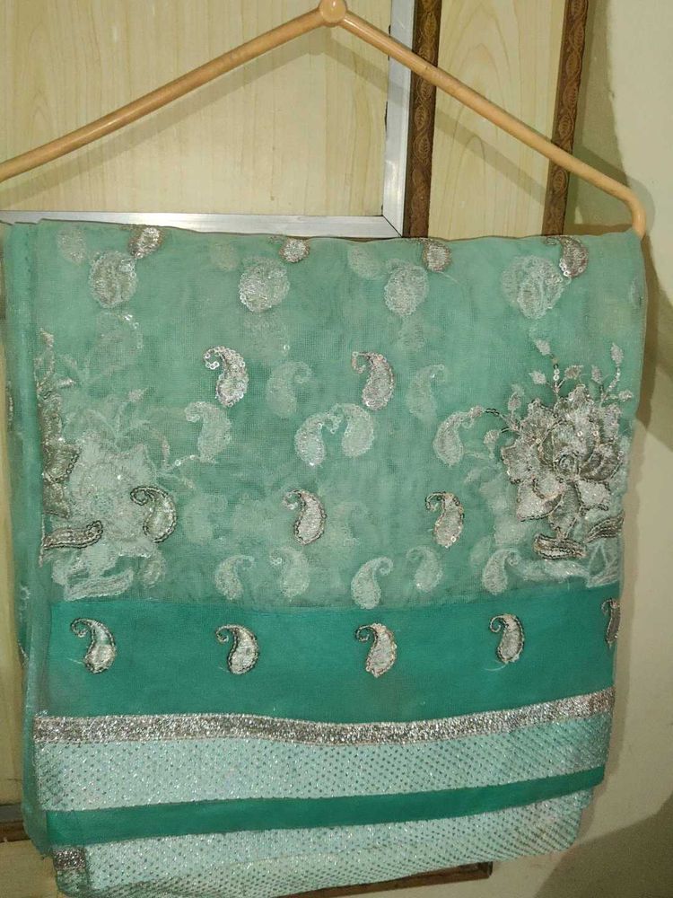 Elegant Green Embroidered Saree
