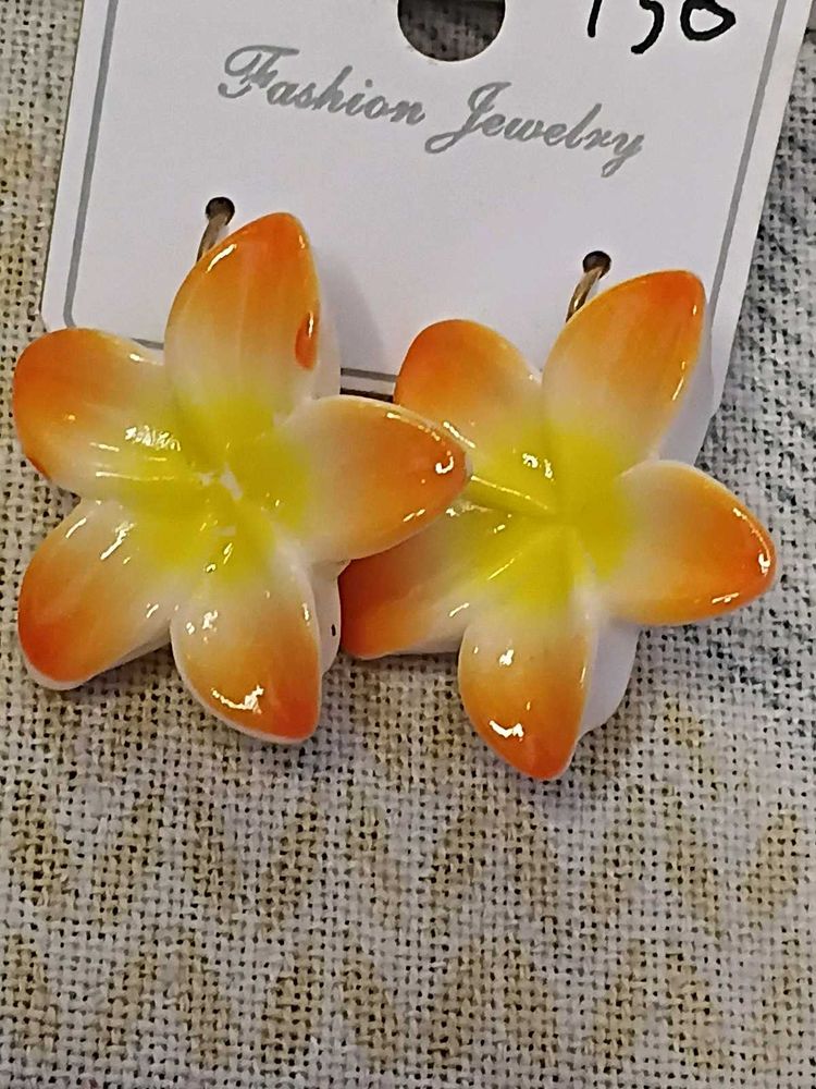 Orange &amp; Yellow Plumeria Flower Earrings