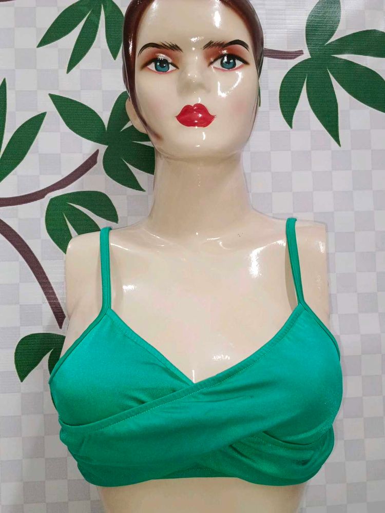 (400)Green Wrap Crop Top