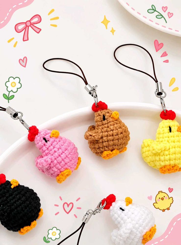 Adorable Crochet Chicken Keychain Charms