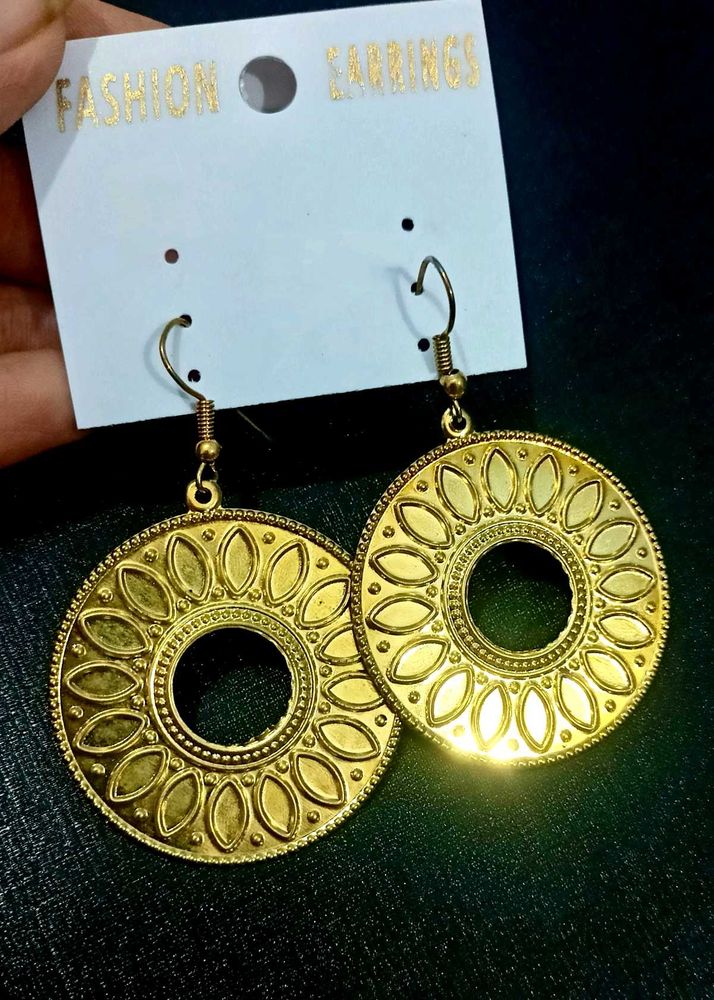 Boho Gold Tone Ethnic Hoop Earrings