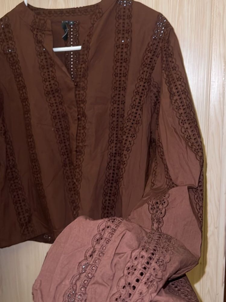 Elegant Brown Top with Intricate Embroidery