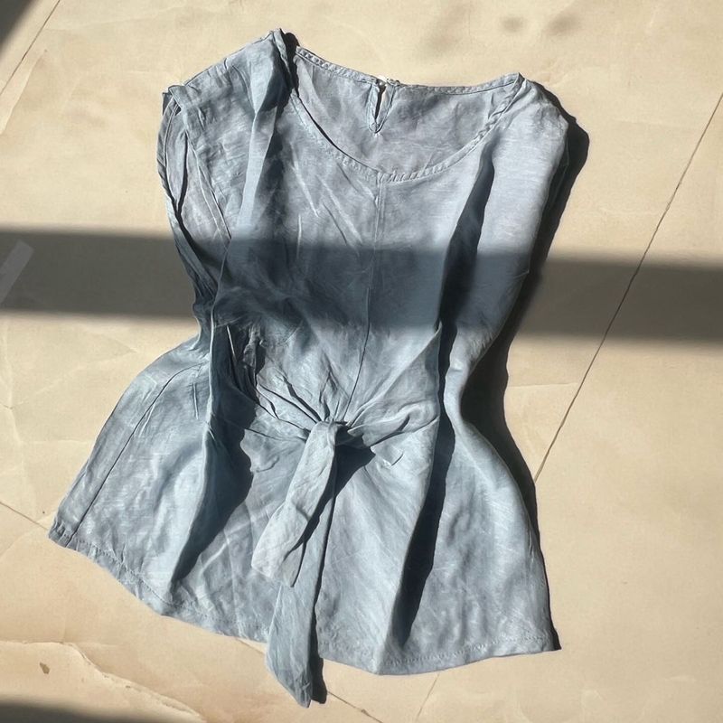 Light Blue Tie-Front Top