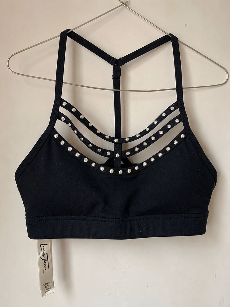 Black Embellished Sports Bra