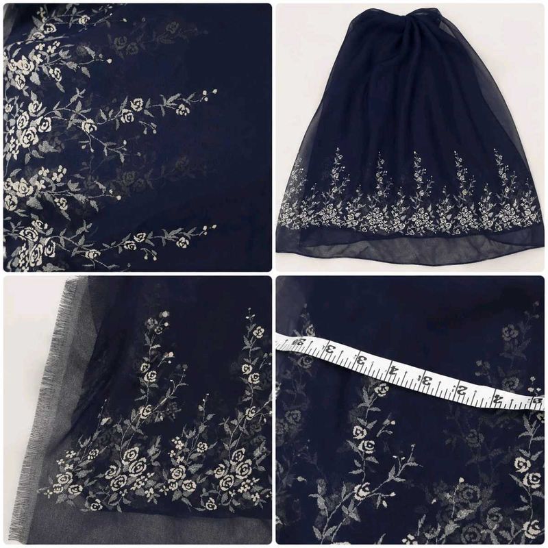 Elegant Navy Floral Dupatta/Material