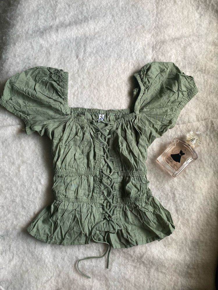 Olive Green Puff Sleeve Top