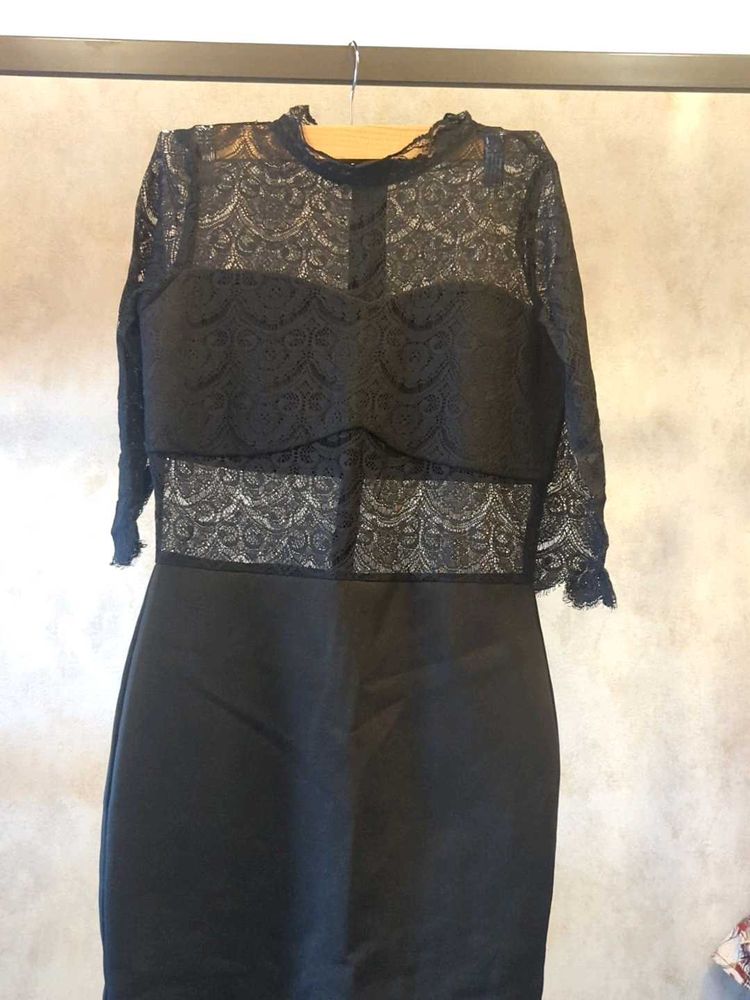 FabAlley Elegant Black Lace Dress (S)