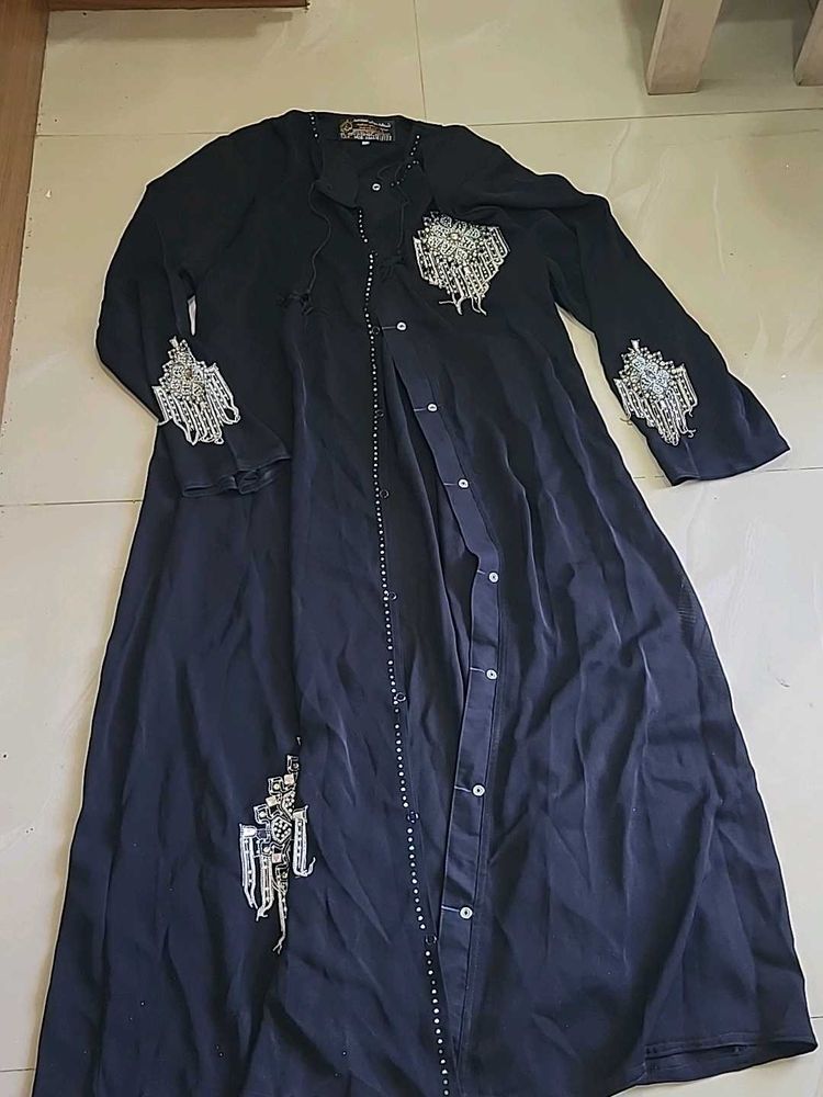 Elegant Black Embellished Abaya Style Gown
