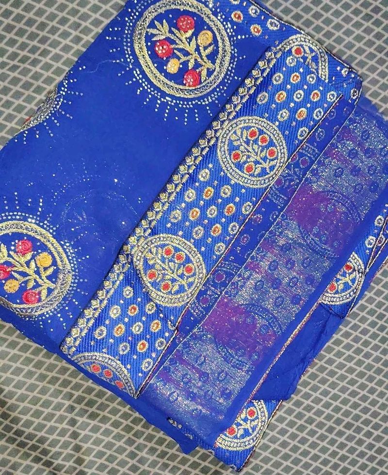 Royal Blue Embroidered Saree