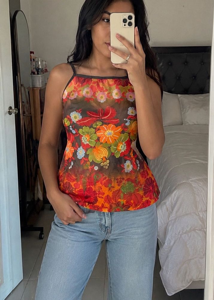 Vibrant Floral Print Sleeveless Top
