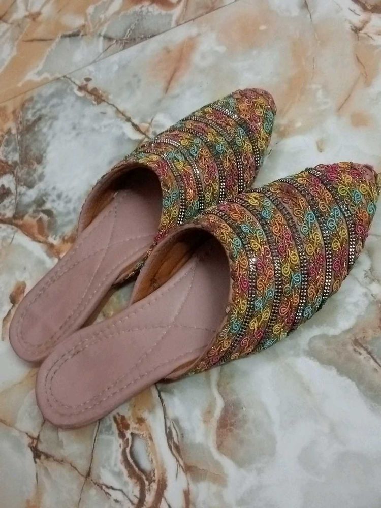 Embroidered Mule Flats