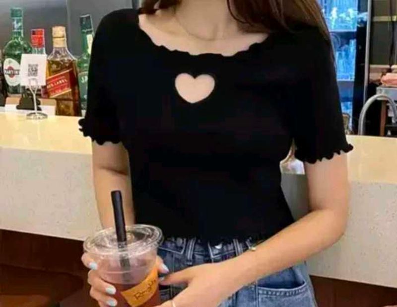 Cute Heart Cutout Lettuce Hem Top
