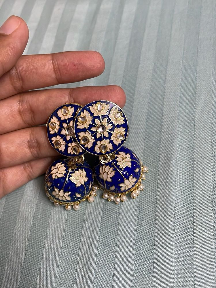 Blue Floral Jhumka Earrings