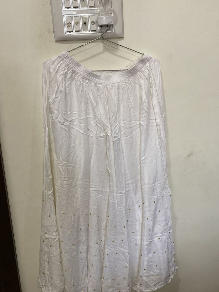 White Embroidered Flowy Maxi Skirt