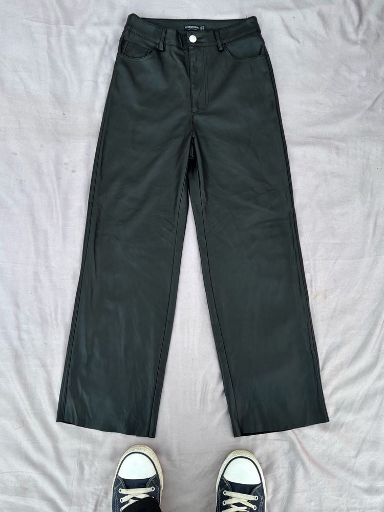Stylish Wide Leg Faux Leather Pants