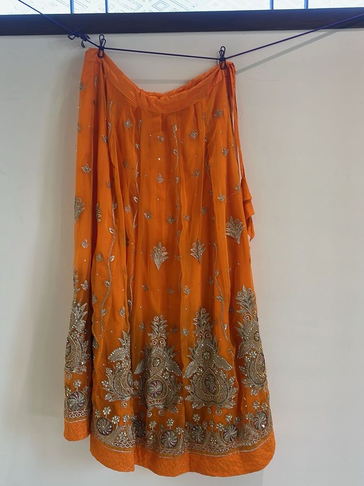 Beautiful Orange Embroidered Lehenga Skirt