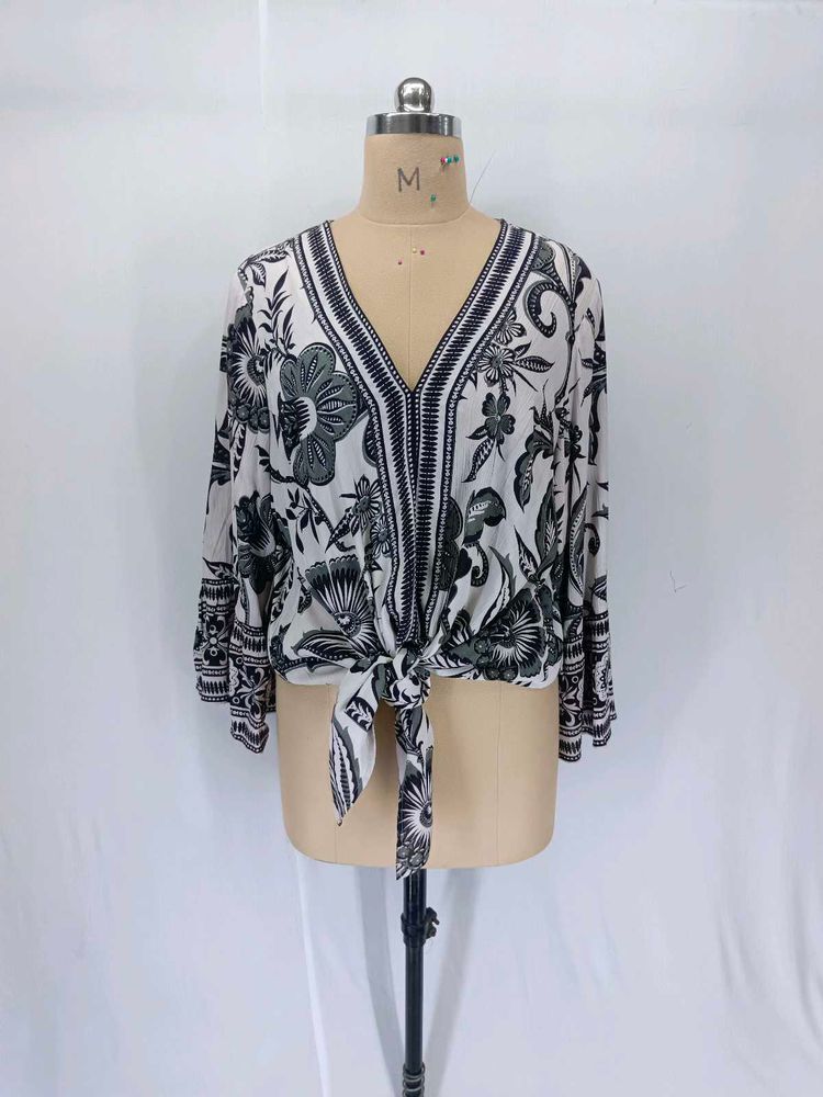 Boho Floral Tie-Front Blouse xxl size