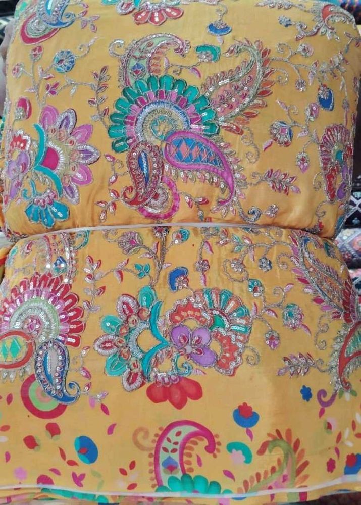 Embroidered Yellow Dress Material