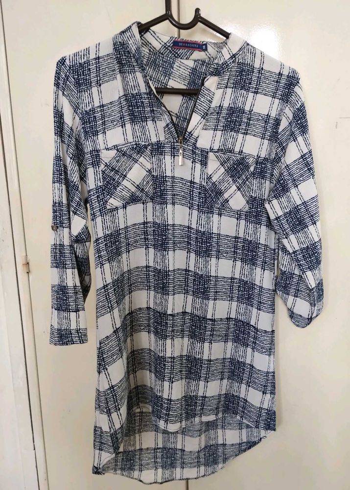 Chic Plaid Zipper Tunic Top