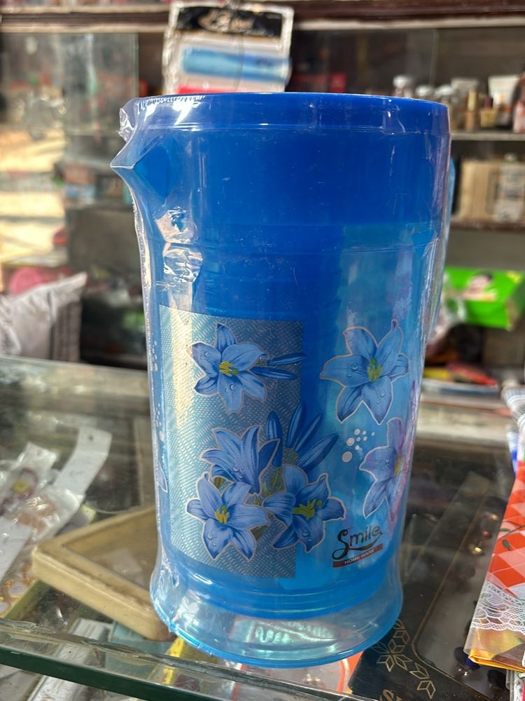 TRANSPARENT 1 JUG &amp; 6 GLASS SET ( BLUE COLOR)