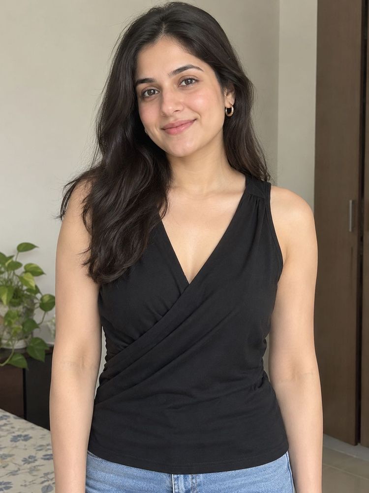 Stylish Black V-Neck Wrap Top
