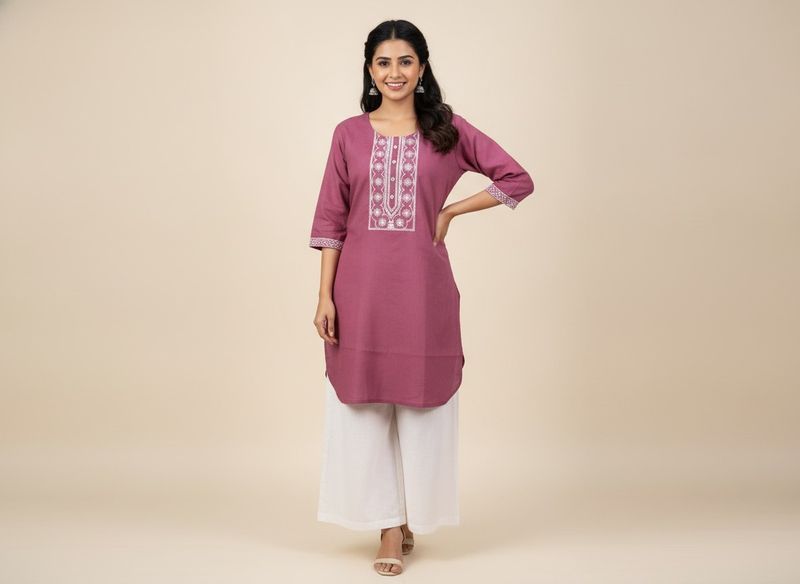 Elegant Embroidered Pink Kurta