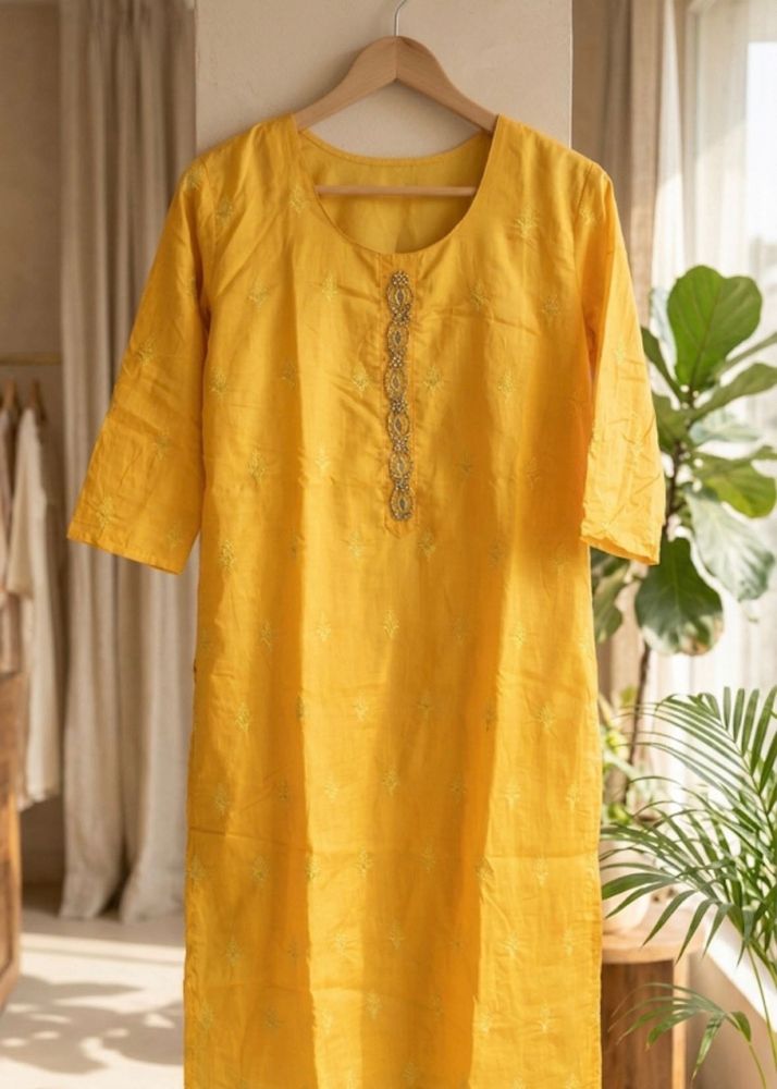 Bright Yellow Embroidered Kurta