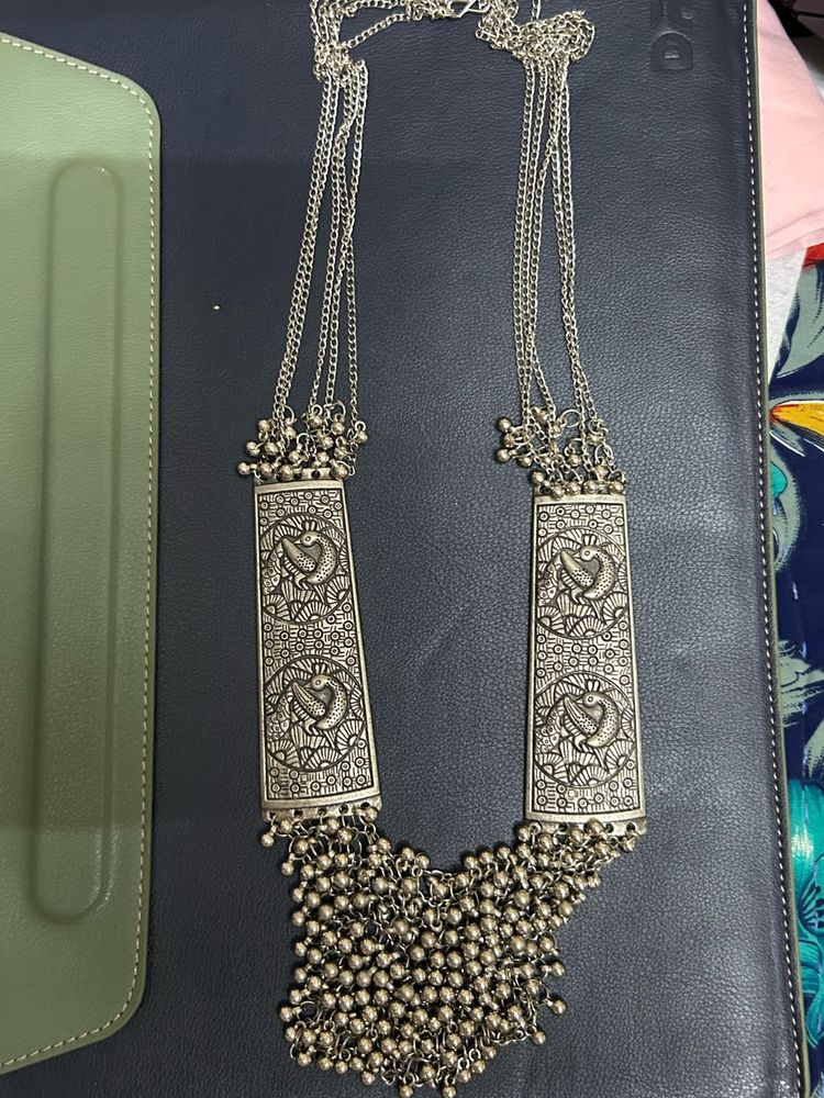 Oxidized Silver Peacock Necklace