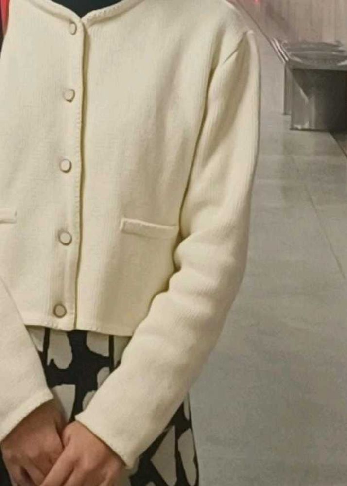 Cream Cropped Cardigan Jacket