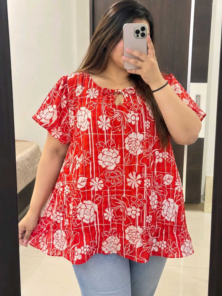 Red Floral Print Kurta Size 40 to 42 inches