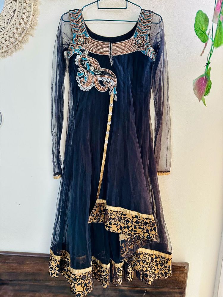 Vintage Black Anarkali Gold Embellishments