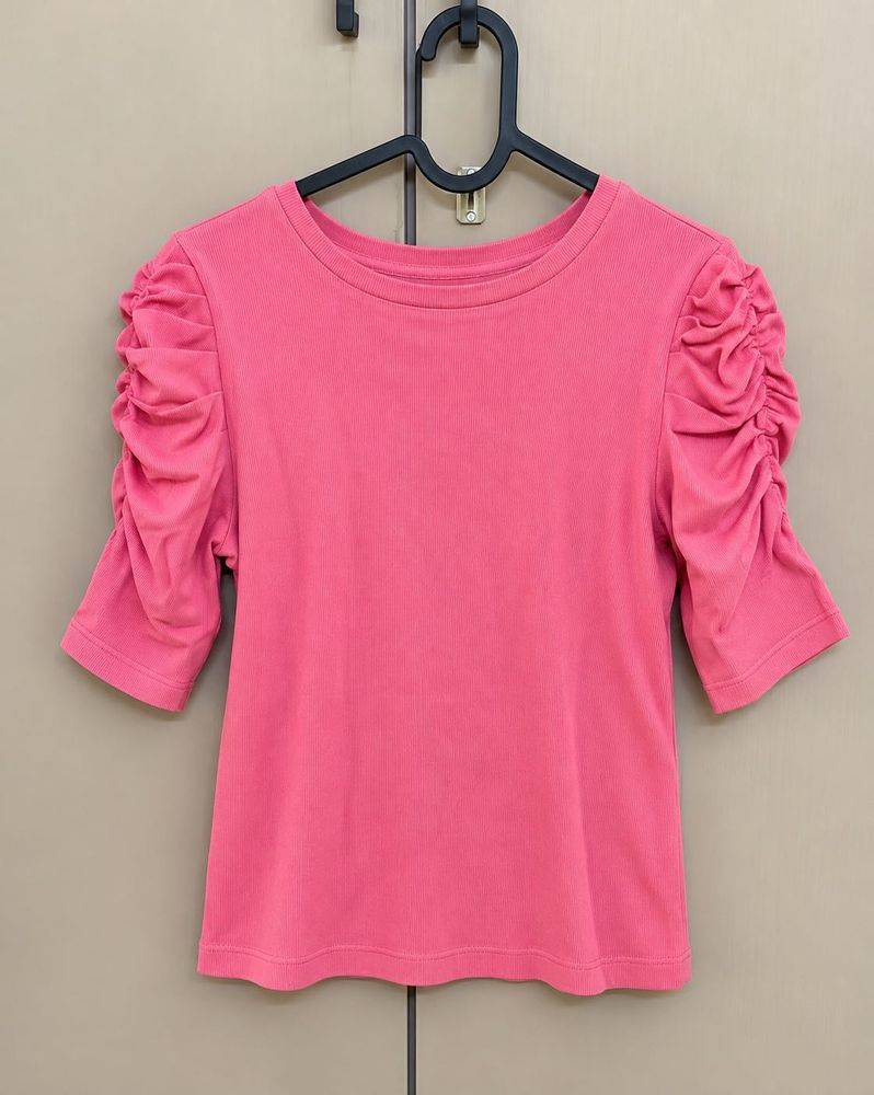 Pink Ruched Sleeve Top